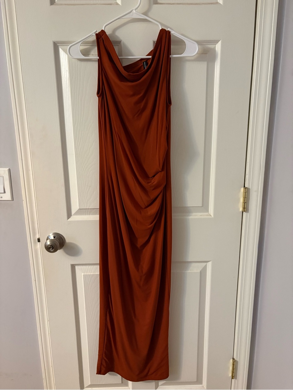 Draped Sleeveless Maxi Dress in Rust Brown